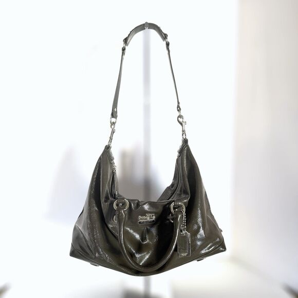 COACH Madison Sabrina Patent Leather Satchel 14179 Olive-Grey Shoulder Bag - Picture 1 of 16